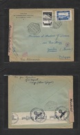 Marruecos. 1941 (30 Junio) Tanger - Belgica, Zambes. Sobre Comercial Tarifa 3,75 Pesetas Via Aerea Con Censuras Transito - Morocco (1956-...)