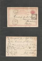 Sweden. 1889 (6 Sept) Reply Half Proper Usage Back. UK, Liverpool - Stockholm (10 Sept) Tio Ore Red Stat Card, Used Back - Sonstige & Ohne Zuordnung