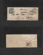 Switzerland. 1866 (13 Feb) Reichenau - France, Lyon (15 Feb) Complete Wrapper Fkd 10c Blue Perf Sitzende Helvetia Tied C - Other & Unclassified