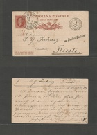 Tunisia. 1879 (8 Aug) ITALIAN Post Office. Tunis - Terest (13 Aug) Italy 10c Brown Stat Card, With "voi Postali Italiane - Tunisia