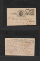 Usa - Stationery. 1888 (21 May) NYC - Cuba, Santiago. 1c Black Stat Card PRIVATE PRINT Reverse + 1c Blue Large ABN Adtl  - Other & Unclassified