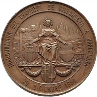 ESPAÑA. ALFONSO XII. MEDALLA INAUGURACIÓN FERROCARRIL VILLANUEVA-BARCELONA. 1.881. ESPAGNE. SPAIN MEDAL - Professionali/Di Società