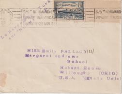 Lettre 1935 De La France Pour Les USA Oblit. RBV Voyage Inaugural Normandie Le Havre à New York - Maritime Post