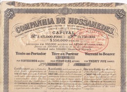 Companhia De Mossâmedes Ltd, Angola, Titre Au Porteur Pour 25 Actions De 25 Francs Chacune, Paris 29 Avril 1901 - M - O