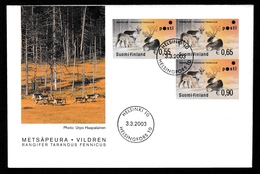 FINLAND 2003 PA-10 Labels / Forest Reindeer: First Day Cover CANCELLED - Machine Labels [ATM]