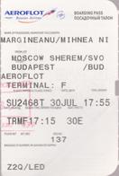 AEROFLOT (Russian Airlines ) -Moscow (Russia) - Budapest(Hungary) -  Boarding Pass X2 - Europe