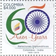 Colombia 2019 Sello 60 Años De Relaciones Diplomáticas Colombia India. 4 Bandeletas "Flor De Loto". "Flor De Mayo" - Colombia