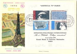 FRANCE - FDC ENVEL. GD FORMAT- BLOC ARPHILA 75 PARIS  - PARIS GRAND PALAIS 9.6.1975    /1 - 1990-1999