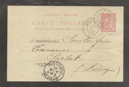 Entier  10c  Mouchon   Oblit  GOURDON  LOT    1901 - Cartes Postales Types Et TSC (avant 1995)