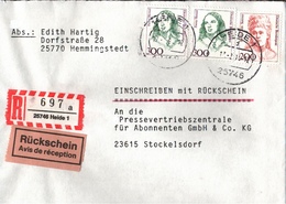 ! 1 Einschreiben Mit Rückschein 1994, R-Zettel Aus 25746 Heide, Schleswig-Holstein, Frauen Dauerserie - R- & V- Labels