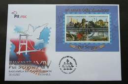 Turkey Balkanfila XIV Expo 2007 Islamic Mosque Worship Bridge Bird Pigeon (FDC) - Lettres & Documents