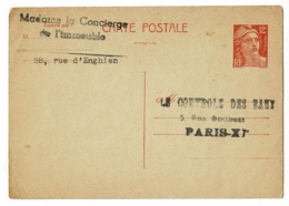 Carte Postale Entier, Marianne De Gandon 12 F Orange - Repiquage "Le Contrôle Des Baux, 5, Rue Guilhem, Paris XIe" - Cartes Postales Repiquages (avant 1995)