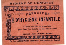 Vieux Papiers. Manuel De 39 Pages.  13,5x10,5. Hygiène Infantile  Manceau Pharmacien 72 Château Du Loir   (voir Scan) - Unclassified