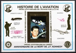 Tchad 1990, Aviation, RED OVERP. Kennedy, Concorde, Zeppelin, Apollo 11, Rotary, Lions, Elvis, BF IMPERFORATED - Rotary Club