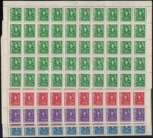 ** 1935 Rákóczi 100 Sor Teljes Hajtott 100-as ívekben, Az összes Ismert Lemezhibával (381.000) Mi 517-521 Complete Folde - Other & Unclassified