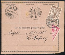 SHS 1920 Csomagszállító Túlélő Magyar Bélyegzésekkel és Ragjeggyel, SHS Bélyegekkel Közte Felezett, Zágrábból Eszékre - Other & Unclassified