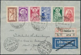 1930 Ajánlott Légi Levél New Yorkba Keskeny Madonna 2K, Repülő és Szent Imre Bérmentesítéssel, érkezési Bélyegzéssel - Other & Unclassified