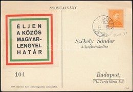 1939 'ÉLJEN A KÖZÖS MAGYAR-LENGYEL HATÁR' Dekoratív Levelezőlap Kisegítő Számbélyegzővel - Andere & Zonder Classificatie