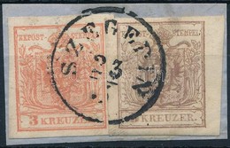 1850 3kr + 6kr MP III Lépcsősen Felragasztva 'SZEGEDIN' - Sonstige & Ohne Zuordnung