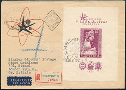 1958 Vágott Brüsszeli Blokk Ajánlott Légi FDC Londonba (12.000+++) - Sonstige & Ohne Zuordnung