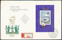 1964 Olimpia (II.) - Tokió Vágott Blokk Ajánlott FDC-n Bécsbe (5.000) - Sonstige & Ohne Zuordnung