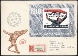 1969 Magyar Tanácsköztársaság Vágott Blokk Ajánlott  FDC-n Bécsbe (4.000) - Sonstige & Ohne Zuordnung