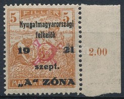 * Nyugat-Magyarország II. 1921 Arató 5f ívszéli, Bodor Vizsgálójellel (12.500) - Andere & Zonder Classificatie