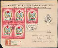 1949 Alkotmány 60f Négyestömb + 1 Db Bélyeg Ajánlott FDC-n Amerikába - Altri & Non Classificati