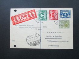 Niederlande 1939 Ganzsache Mit 3 Zusatzfrankaturen Spoedbestelling Expres Karte Nach Berlin Spandau - Cartas & Documentos