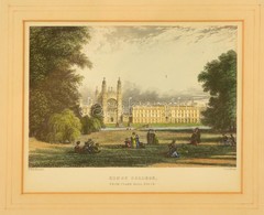 King's College From Clare Hall Piece, Színezett Acélmetszet, F. Mackenzie / J. Le Keux, Paszpartuban, üvegezett Fa Keret - Prints & Engravings