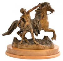 Jelzés Nélkül: Lófékező. Bronz, Fa Talapzaton (levált), M: 25 Cm, H: 25 Cm - Sonstige & Ohne Zuordnung