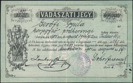 Munkács 1901. 'Vadászati Jegy' Kitöltve, 24K értékben, Bélyegzéssel - Non Classificati