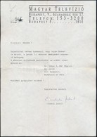 Endrei Judit (1953- ) Műsorvezető-szerkesztő Aláírása Gépelt Levélen, MTV-fejléces Papíron - Other & Unclassified