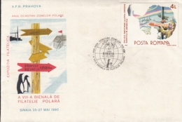 PRESERVE THE POLAR REGIONS, PENGUINS, POLAR BEAR, STATIONS, SPECIAL COVER, 1990, ROMANIA - Schützen Wir Die Polarregionen Und Gletscher