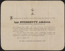 1876 Ippi Bydeskuty Amália Aranyérdemkeresztes Fejedelemasszony Halálozási értesítője - Unclassified