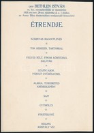 1926 Gróf Bethlen István M.kir. Miniszterelnök Tiszteletére Adott Társasebéd étrendje - Ohne Zuordnung