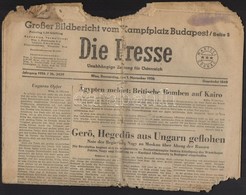 1956 A Die Presse November 2, Száma, Benne A Budapesti Forradalomról Szóló Tudósítással. Szakadozott állapotban - Ohne Zuordnung