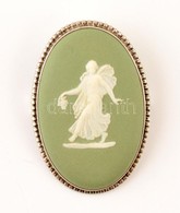 Ezüst(Ag) Bross Wedgwood Porcelán Berakással, Jelzés Nélkül, 4×2,5 Cm, Bruttó: 10,6 G - Sonstige & Ohne Zuordnung