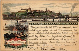 T2 1899 Budapest, Ezredéves Országos Kiállítás, Jobb Part, Királyi Vár, Lánchíd, Gőzhajók, 2 Kr Barna Ga. S: Morelli, Dö - Unclassified