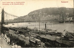 T3 1907 Budapest V. Szent Gellért Hegy Az Erzsébet Híddal, Előtérben Villamos, Rakpart, Gőzhajók (kis Szakadás / Small T - Ohne Zuordnung