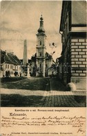 T2/T3 1902 Kolozsvár, Cluj; Karolina Tér, Szent Ferencrendi Templommal, Obeliszk. Schuster Emil Kiadása / Square, Franci - Ohne Zuordnung