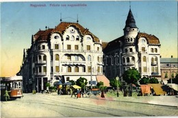 T2 1912 Nagyvárad, Oradea; Fekete Sas Nagyszálloda, Villamos, Piaci árusok. Kiadja Vidor Manó / Hotel, Tram, Market Vend - Ohne Zuordnung