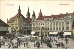 T2 1912 Temesvár, Timisoara; Kossuth Lajos Tér, Villamos, Piaci árusok, Weisz Sándor, Wilheim Fülöp, Goldmann, Haring Gu - Ohne Zuordnung