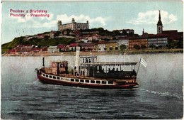 * T2 Pozsony, Pressburg, Bratislava; 'Országház' Gőzüzemű Csavaros Személyhajó A Várral / Hungarian Passenger Steamship  - Ohne Zuordnung