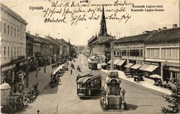 T3 1915 Újvidék, Novi Sad; Kossuth Lajos Utca, Kereszt, Villamosok, Piac, Klein és Popper üzlete. Urbán Ignác Kiadása /  - Zonder Classificatie