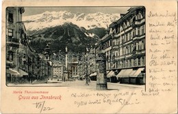 T2/T3 1900 Innsbruck, Maria Theresienstrasse / Street View, Advertising Column, Shop Of Josef Bauer & Sohn (crease) - Non Classés