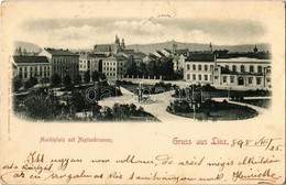 T2/T3 1898 Linz, Marktplatz Mit Neptunbrunnen. Verlag V. Carl Becker / Market Square, Fountain (EK) - Ohne Zuordnung