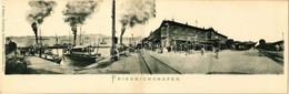 ** T1 Friedrichshafen, Bahnhof-Wirtschaft / Railway Station With Railway Restaurant And Hotel, Port, Steamships. Folding - Ohne Zuordnung