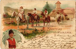 T4 1901 Salutari Din Romania. Librariei Storck 951. / Greetings From Romania! Folklore Litho Art Postcard (cut) - Zonder Classificatie