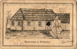 T3 1917 Bauernhaus In Wolhynien / Volhynian Jewish Man With House, Judaica. Feldpostkarte (kopott Sarkak / Worn Corners) - Non Classés